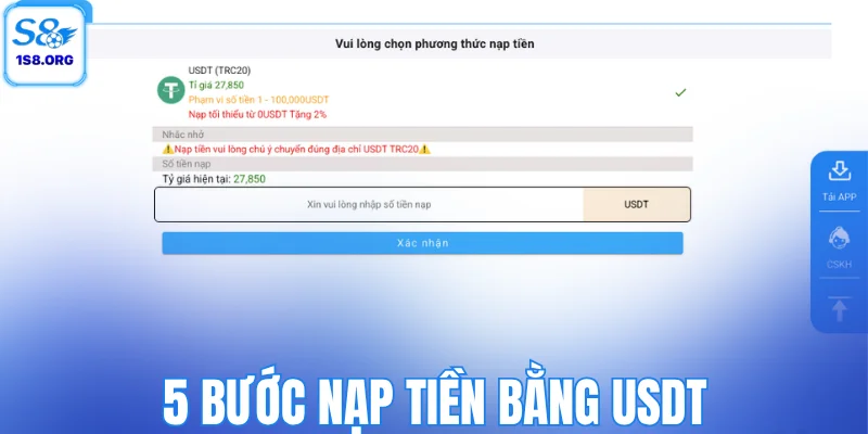 5 bước nạp tiền bằng USDT