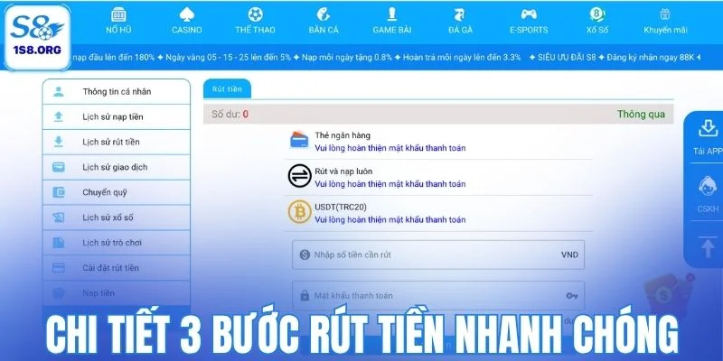Chi tiết 3 bước rút tiền nhanh chóng và tiện lợi