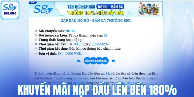 Khuyến mãi nạp đầu lên đến 180%